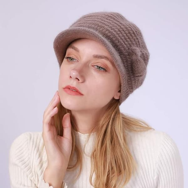Dame vinter strikkede luer, luer, ullbereter Khaki