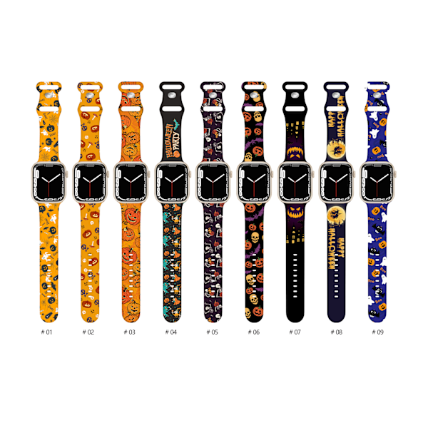 Halloween-hihna yhteensopiva Apple Watch -hihnan kanssa 42 mm 44 mm 45 mm, Pehmeä silikoninen urheiluranneke Vaihtohihna (Halloween) 42/44/45mm