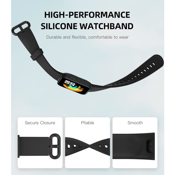 Rem kompatibel med Xiaomi Mi Watch Lite/Redmi Watch, Mjukt silikonbyte Sportband Armband - Svart