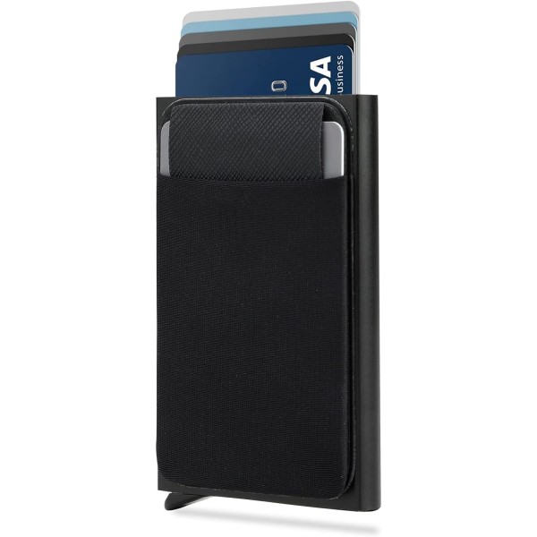 Kreditkortshållare plånbok, enkel ultratunn popup-plånbok i aluminium i metall tunn väska mini smart RFID-blockerande skydd med extra pengar visitkort