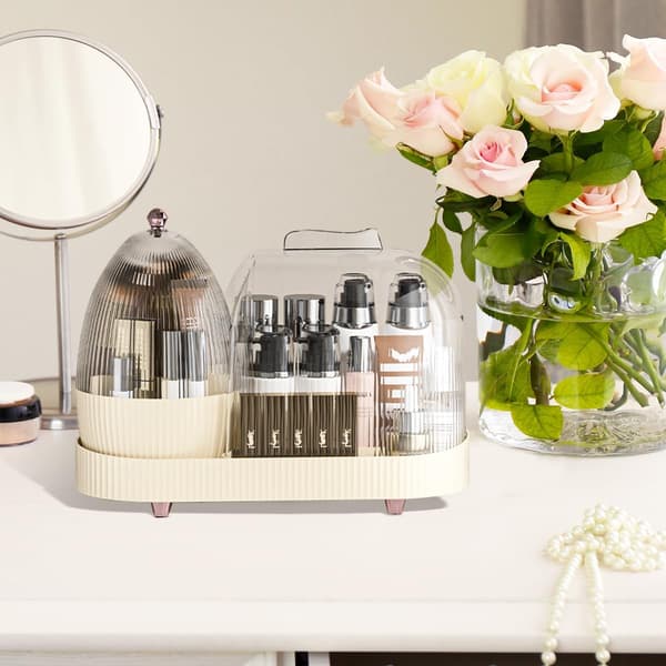 Makeup Organizer, 360 roterende makeup opbevaringsorganizer, til kommode badeværelse soveværelse (cremehvid)