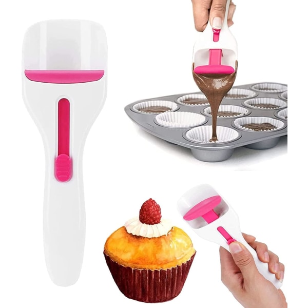 Cake Flour Paste Distribution Scoop,Cupcake Scoop Batter Dispenser,Scoop with Silicone Plunger