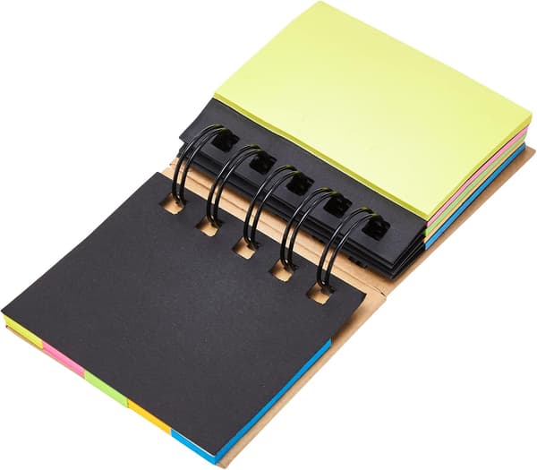 Sticky Notes Box, Multi Memo Notisblokk Portfolio, 5 farger, Brun, 7 x 7,5 x 2,3 cm