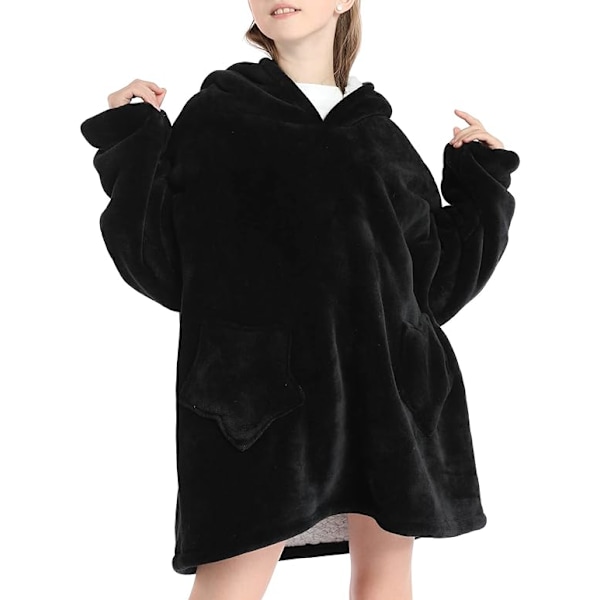Oversized hettegenser teppe for barn myk varm koselig bærbar teppe genser fleece sherpa teppe med lommer Panda