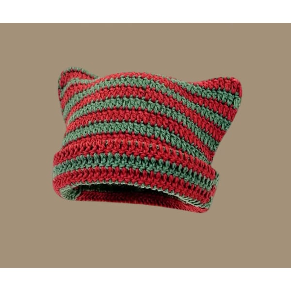 Fairy Beanie Y2K Katt i Hatten - Stripete Heklet Slouchy Beanie Hat Vintervarm Strikket Lue Hodeplagg Tilbehør