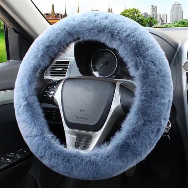 Motedesign Vinter Supermyk Plysj Bilrattdeksel, For 35-42 cm diameter ratt, (Grå)