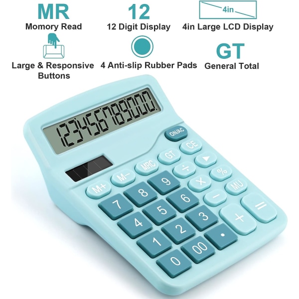 12-cifret lommeregner, grundlæggende skrivebordslommeregner med stort display, elektroniske lommeregnere