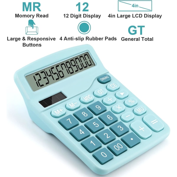 12-siffrig miniräknare, grundläggande datorkalkylator Elektroniska miniräknare med stor skärm Handhållen miniräknare