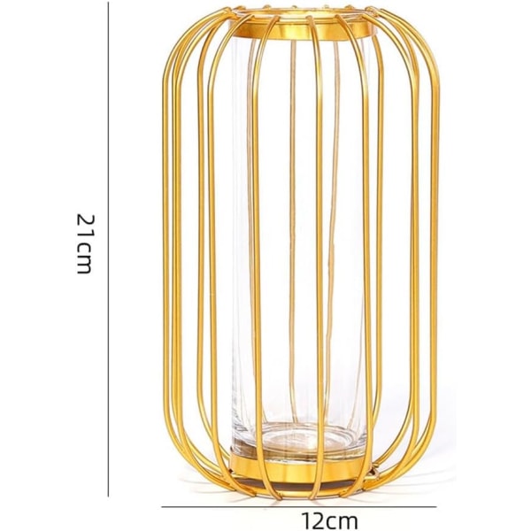 1 st smidesjärnslykta vaser, transparent hydroponisk blomsterarrangemang prydnad för vardagsrum, sovrum, arbetsrum (medium guld)