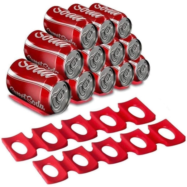 2-pack flaska och burkstaplare, silikonkylskåp konserverad ölstapelhållare burkdispenser för kylförvaring Spara utrymme, röd