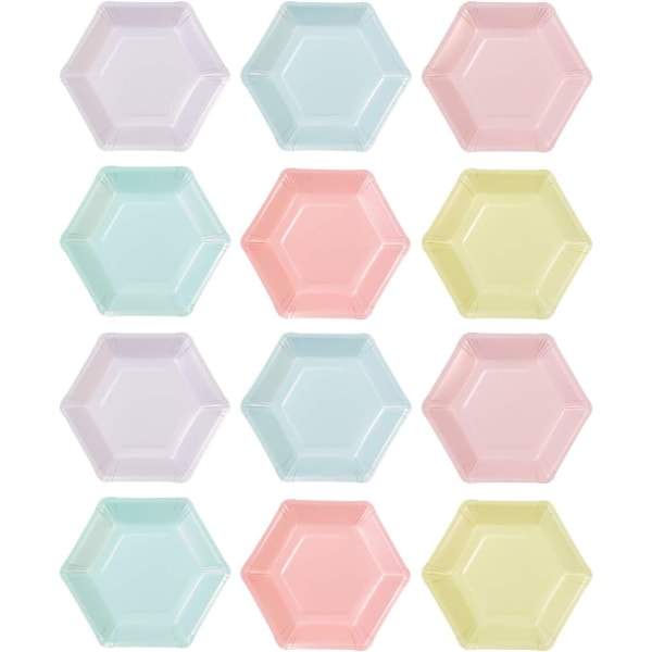 Talking Tables Pack med 12 (18 cm) engångstallrikar i hexagonform i färgat papper
