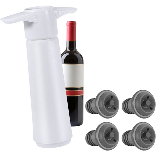 Wine Saver with 4pcs Vacuum Wine Stopper,Reusable Wine for Wine Fresh (1 X Wine Preserver 4X Wine Stopper) White