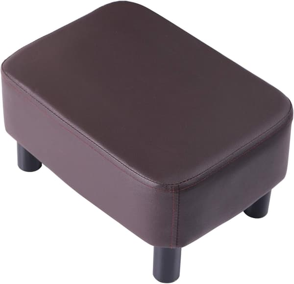 42 cm Fotpall, Rektangulär Ottoman med Stabila Träben, Modern PU-läder Fotstöd, för Sovrum, Brun