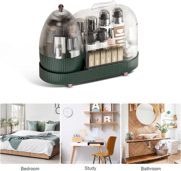 Makeup Organizer, 360 roterende makeup opbevaringsorganizer, til kommode badeværelse soveværelse (mørkegrøn)