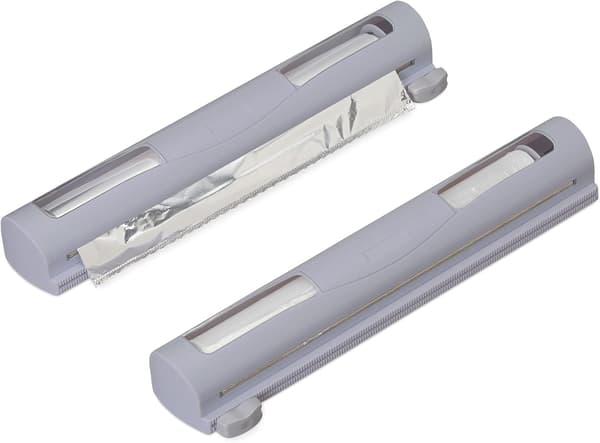 Folieskärare set om 2 för aluminium- och plastfolie, visningsfönster, smidig separation, foliedispenser, grå