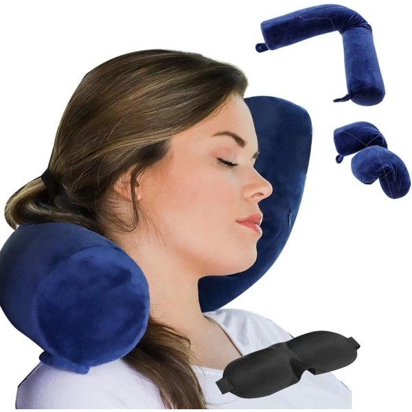 Twist Memory Foam Resepudde Nacke,Haka,Axel,Ländrygg och Benstöd för Vuxna Flygresor Kudde (Blå)