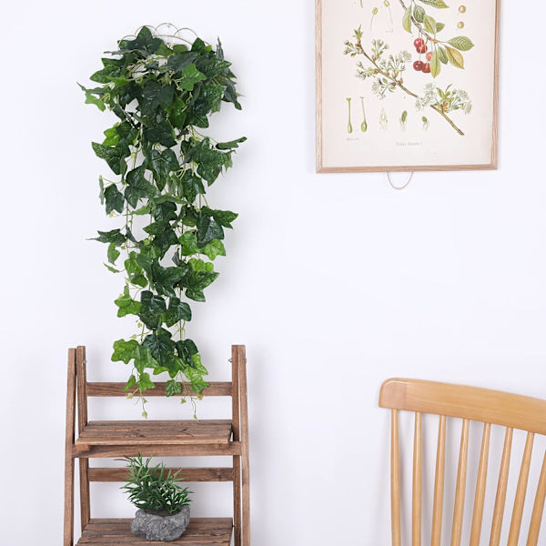 Konstgjorda hängande växter murgröna vinrankor falska blad gröna kedjevägg hem rum trädgård bröllop girlang (1 st, ingen korg)