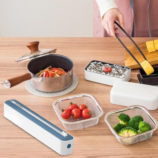 Wrap Dispenser, Magnetisk Plastfoliedispenser & Skärare, För Hem- och Köksförvaring, 1 st - Blå