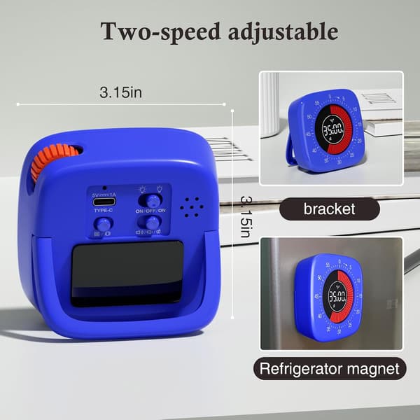 Visuell Timer Oppladbar, med 4 Alarmmoduser, Forbedret 60 Minutters Tidsmåling & Nedtellingstimer, for Barn Matlaging Kontor (Blå)