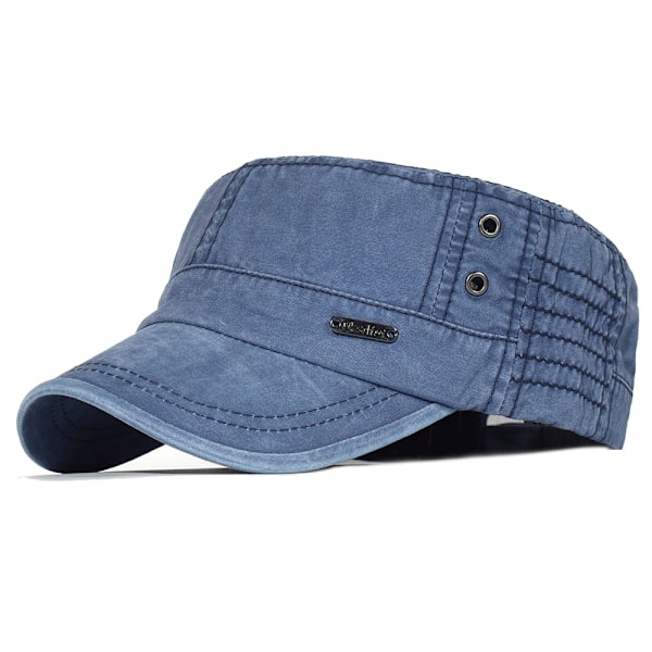 Herre Bomullshær Cap Cadet Hat Trucker Dad Hat Militær Flat Top Justerbar Klassisk Baseball Cap Høy Kvalitet Blue