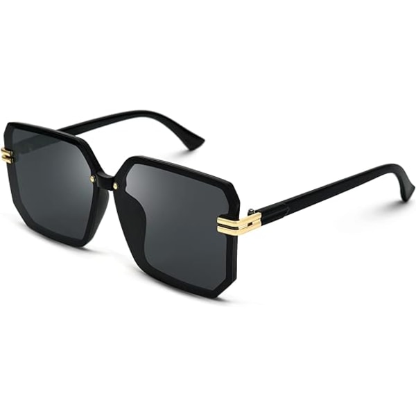 Polariserade solglasögon överdimensionerade kvinnliga manliga ultralätta solglasögon UV400 trendiga solglasögon (svart båge med svarta och gråa glas)