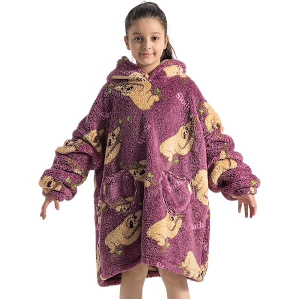 Barn Överdimensionerad Bärbar Filt Hoodie, Super Mjuk Varm Bekväm Sweatshirt Pullover Bärbar Filt för Pojkar Flickor Sloth