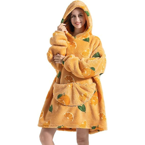 Oversized Hoodie filt för kvinnor vuxna Oversized bärbar huvtröja pullover, bärbar filt Hoodie Super Soft Warm Cosy Sweatshirt Orange