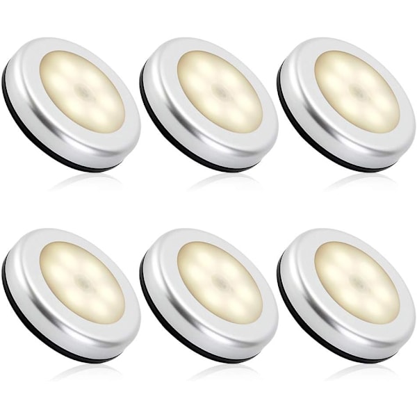 Nattlampa med rörelsesensor inomhus, LED-rörelsesensor batteridriven lampa för trappor, LED-belysning automatisk PÅ/AV 3M-tejp Warm light 6pc