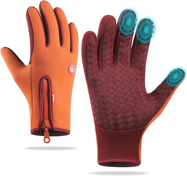 Vinterhandskar, pekskärm, halkfria lätta foder, gel - elastisk mudd - termisk mjuk, för cykling, sport, klättring, orange, M