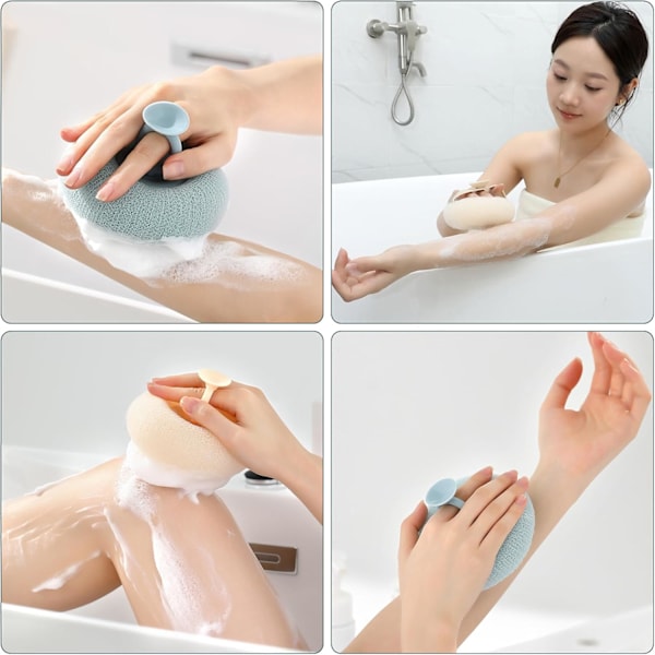 2 i 1 med Solros Badboll Sugpropp Badsvamp Exfolierande Rengöringsborste Svamp Mesh Kudde Duschboll (Beige + Blå)
