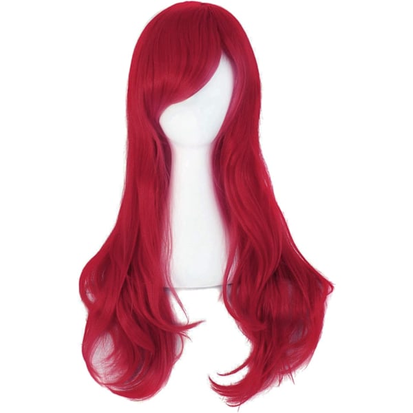 70cm/ 28 tommer Lang Krøllet Dame Krøl Anime Kostume Paryk Dark red