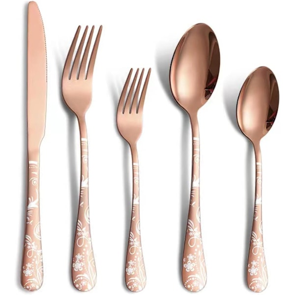 Bestick i rostfritt stål för 4 personer, bestick spegelpolerat, diskmaskinssäkert, campingbestick 20 delar Rose gold