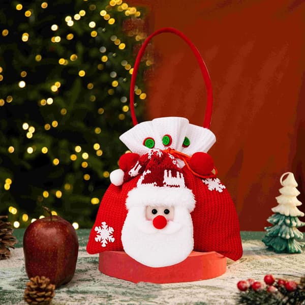Jul Röd Flanell Tomte Snögubbe Presenthandväska, Godispåse Förvaringsväska, För Julklappsförvaring (C)
