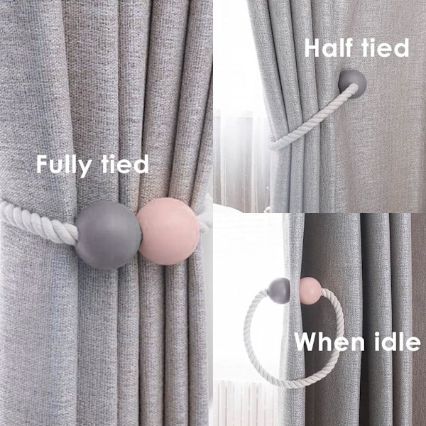 Magnetiske Gardinholdere 4 stk Gardinholdere, Tre Gardinholdere for Hjem, Soverom, Kontor, Hotellvindu Dekorativ. Pink+gray