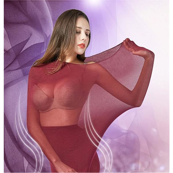 Kvinners termisk undertøy sett ultra tynn høy elastisk myk bomull sømløs 37 grader termostat sexy slim lag topp og bunn for vinterreiser ski Wine Red