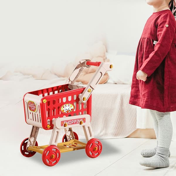Legetøjsindkøbsvogn, indkøbsvogn, indkøbsvogn, supermarkedsvogn, tidlig læring, interaktiv indkøbsvogn til småbørn, rød