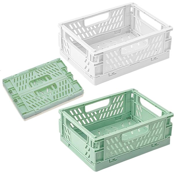 2 Styk Store Sammenklappelige Kurve, Stabelbare Foldbare Plastik Opbevaringskasser Plastikboks Opbevaringskasser, 30×20×12 cm