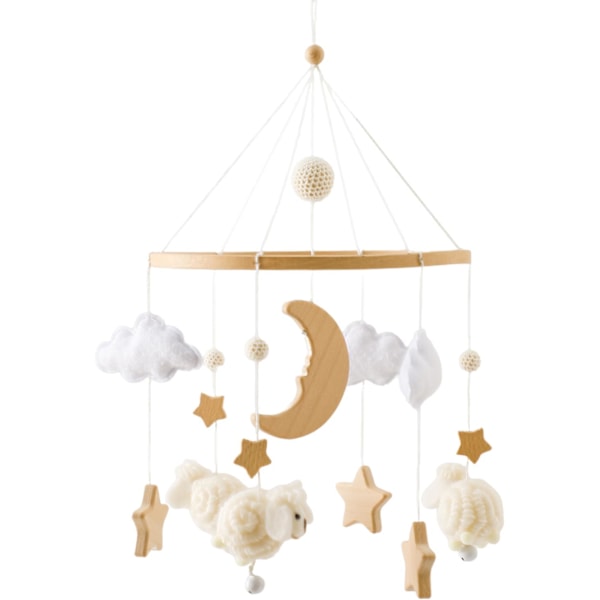 2 STK Tre Baby Mobil Vindklokker Filtkuler Tre Stjerne Måne Gutt Jente Mobil Stellebord Tre Heklet Filt Skyer Mobil Seng Hengende Seng Klokke color 2