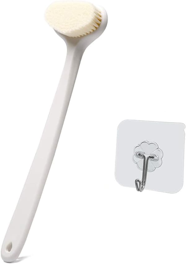 Badborste med långt handtag för celluliter och exfoliering (vit)