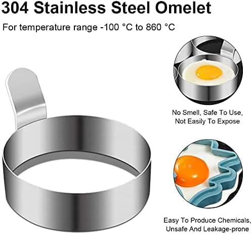 Eggering, Omelettform i rustfritt stål, Non-Stick pannekakeringsform for steking av egg, eggsirkler