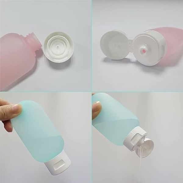 3 stk. Rejsesæt med flasker, 60 ml rejseflasker og beholdere, genopfyldeligt rejse-sæt med klemmeflasker med taske (blå/gul/pink)