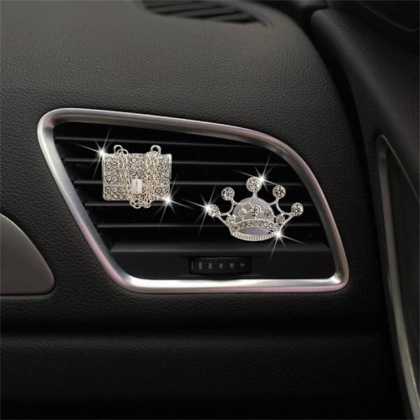 Kristallhögklackad sko & magisk väska & kristallkrona Bilsventilationsklämma Charm glittrande strass (Silver - 4 st)
