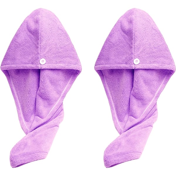 2 st Mikrofiber Hårhandduk, Hårhandduk, Hårmössor med Knappar, Anti-frizz Mikrofiber Hårhandduk, Mikrofiber Hårturban, Superabsorberande Snabbtorkande purple