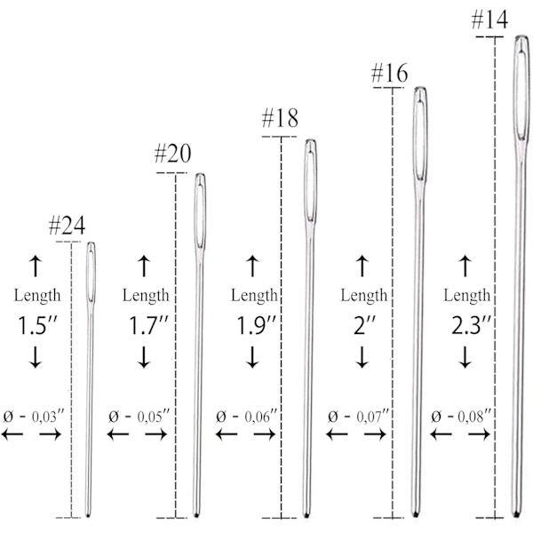 Nåler Fem Størrelser 14, 16, 18, 20, 24 - Stort Øye Blunt Nåler 25 Pcs for Cross Stich og Mer (Sølv-25pcs)