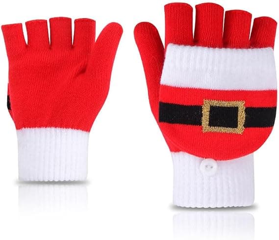 Vuxna Julvantar, Stickade Halvfingervantar, med Vikbart Skydd, Omvandlingsbara Vantar Varmvantar för Vinter, Tomte