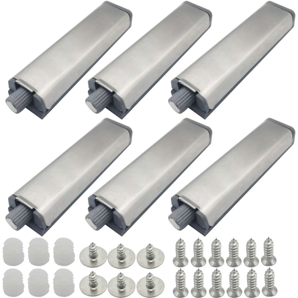 6 stk. Tryk-for-å-åbne Magnet Skabslåger, Tryk-åbne Skabsmagnetisk Lukning, Bufferhængsel Låse, Metal Magnetisk Lås