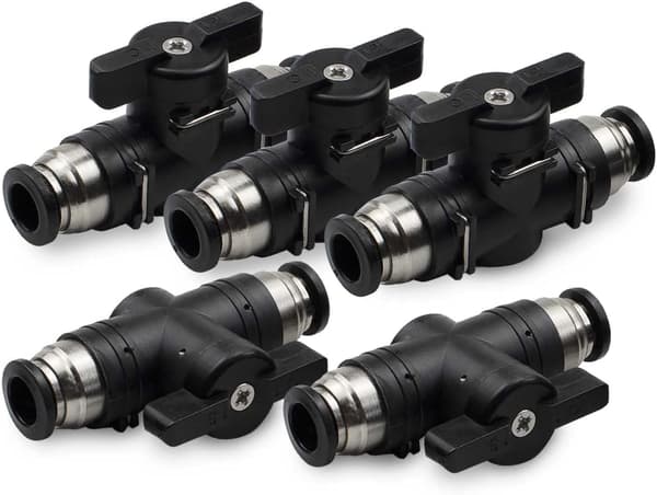 5 stk 6 mm pneumatisk kuleventil push-to-connect-koblinger, BUC luftstrømskontrollventil, rette hurtigkoblinger for luftslange