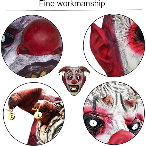 Latex Clownmask, Realistisk Mask, Halloweenmask, Djurhuvudmask, Kostymtillbehör för Vuxna, Lämplig för Halloween, Kostymfest, Karneval