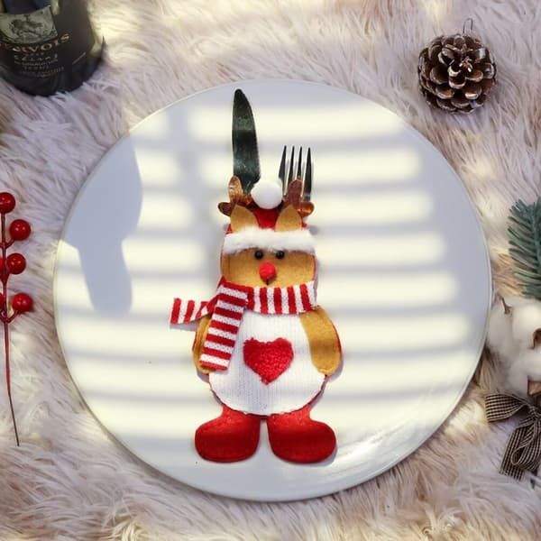 2 st julbestickshållare, renar kniv gaffel besticksäckar, för julmiddags festbord
