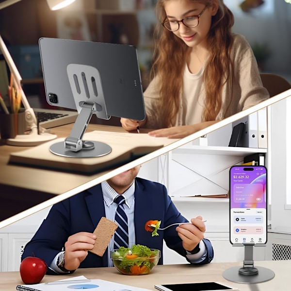 [2-pakning] Sammenleggbar Multi-Vinkel Bordtelefonstativ - for 11-15 Pro MAX Plus Mini, Galaxy S24 Ultra S23, Huawei, Andre Smarttelefoner